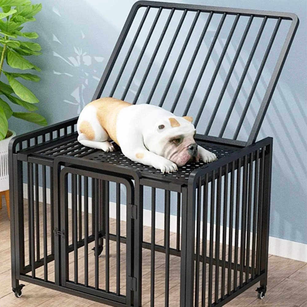 قفس سگ WYJW، لانه سگ فلزی سنگین با سینی و چرخ، حصار سگ بزرگ ضخیم شده برای تمیز کردن آسان برای حیوانات خانگی کوچک، متوسط ​​و بزرگ، مشکی، S