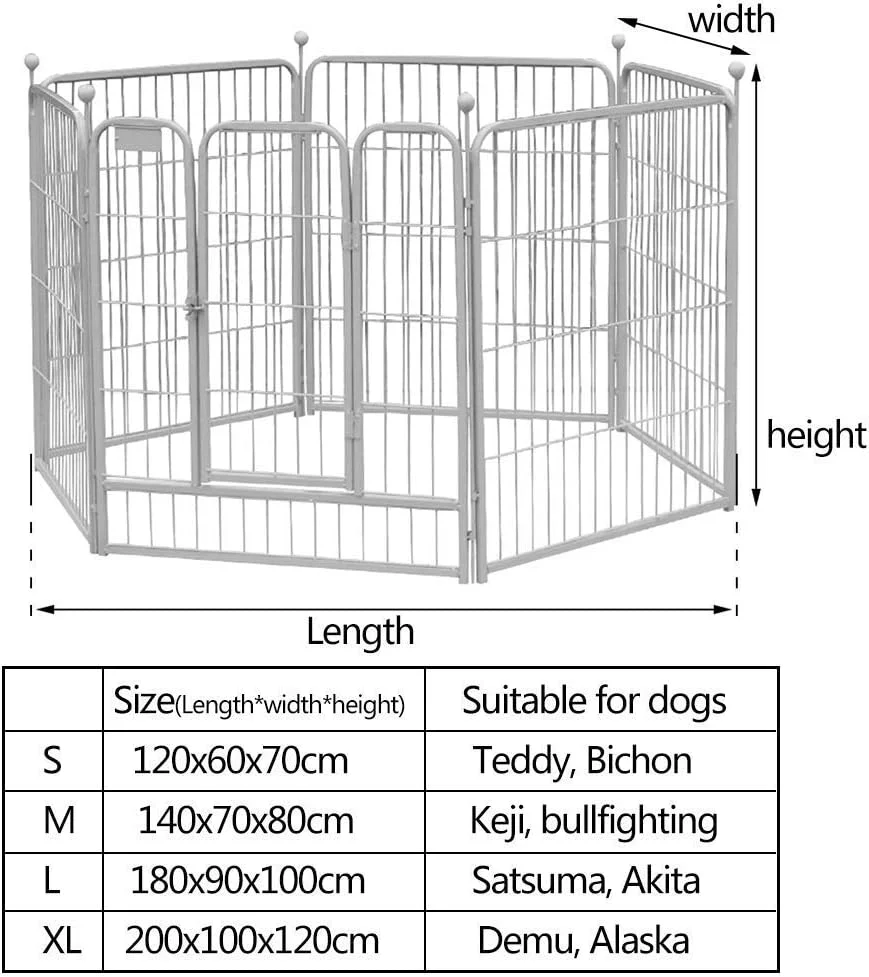 فنس سگ WYJW، محوطه فلزی 6 پنلی برای سگ های بزرگ، فنس سگ، محوطه بازی قابل حمل برای گربه، خرگوش و حیوانات خانگی، مناسب برای داخل خانه و حیاط، 180x90x100 سانتی متر (اندازه: 200x100x120 سانتی متر)