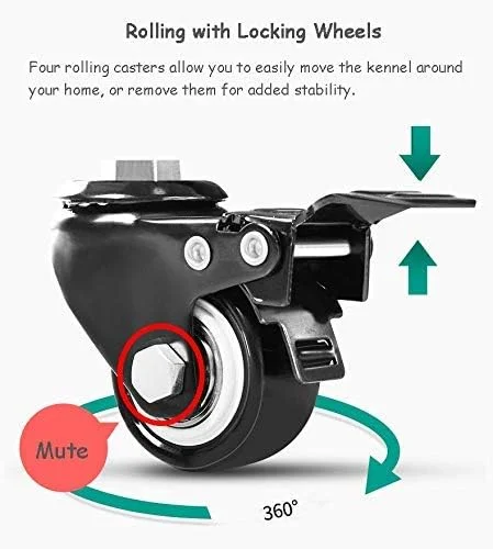 قفس حمل حیوانات خانگی WYJW مناسب سگ های کوچک/متوسط/بزرگ، قفس های فولادی خاکستری برای داخل و خارج از منزل، دارای سینی، 2 درب، چرخ، 95 * 65 * 80 سانتی متر