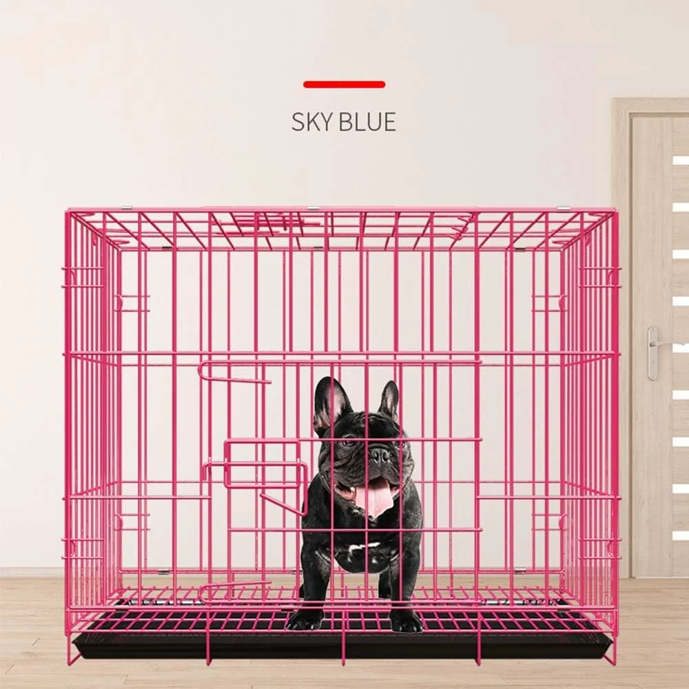 قفس سگ WYJW، قفس توله سگ قفل‌دار با درب دوتایی، قفس گربه خانگی سرپوشیده برای سگ‌های متوسط و بزرگ با توالت، صورتی، XL