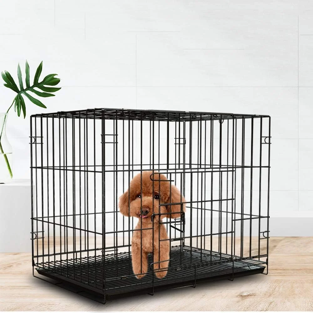 قفس سگ WYJW، قفس توله سگ قفل‌دار با درب دوتایی، قفس گربه خانگی سرپوشیده برای سگ‌های متوسط و بزرگ با توالت، صورتی، XL