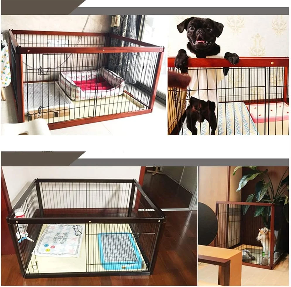 قفس سگ چند منظوره WYJW، دروازه چوبی مانع برای استفاده در داخل خانه، طراحی ساده بارگیری و تخلیه، سینی ضد نشت و ضد رطوبت، 94 * 64 * 61 سانتی متر