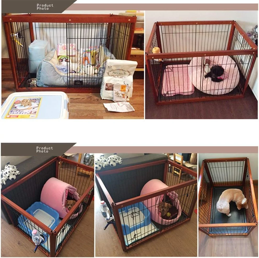 قفس سگ چند منظوره WYJW، دروازه چوبی مانع برای استفاده در داخل خانه، طراحی ساده بارگیری و تخلیه، سینی ضد نشت و ضد رطوبت، 94 * 64 * 61 سانتی متر