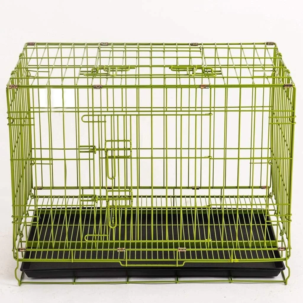 قفس سگ سبز WYJW، قفس فلزی سگ، لانه سگ، قفس حیوانات خانگی تاشو با سینی پلاستیکی و دسته (سایز: M)