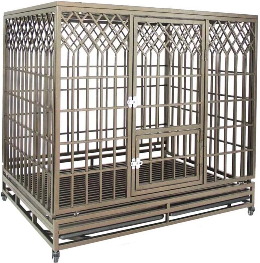 قفس سگ فلزی سنگین WYJW با سینی مشبک و چرخ - نقره ای روشن (105 * 77 * 100)