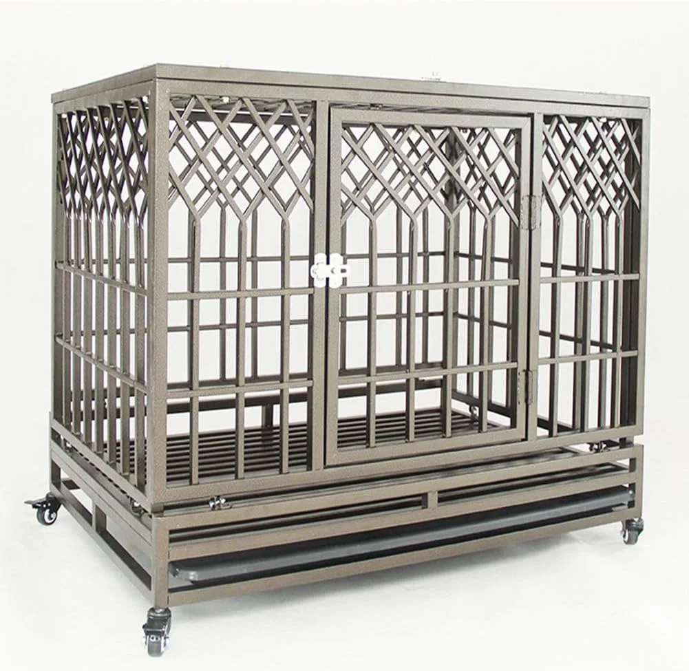 قفس سگ فلزی سنگین WYJW با سینی مشبک و چرخ - نقره ای روشن (105 * 77 * 100)