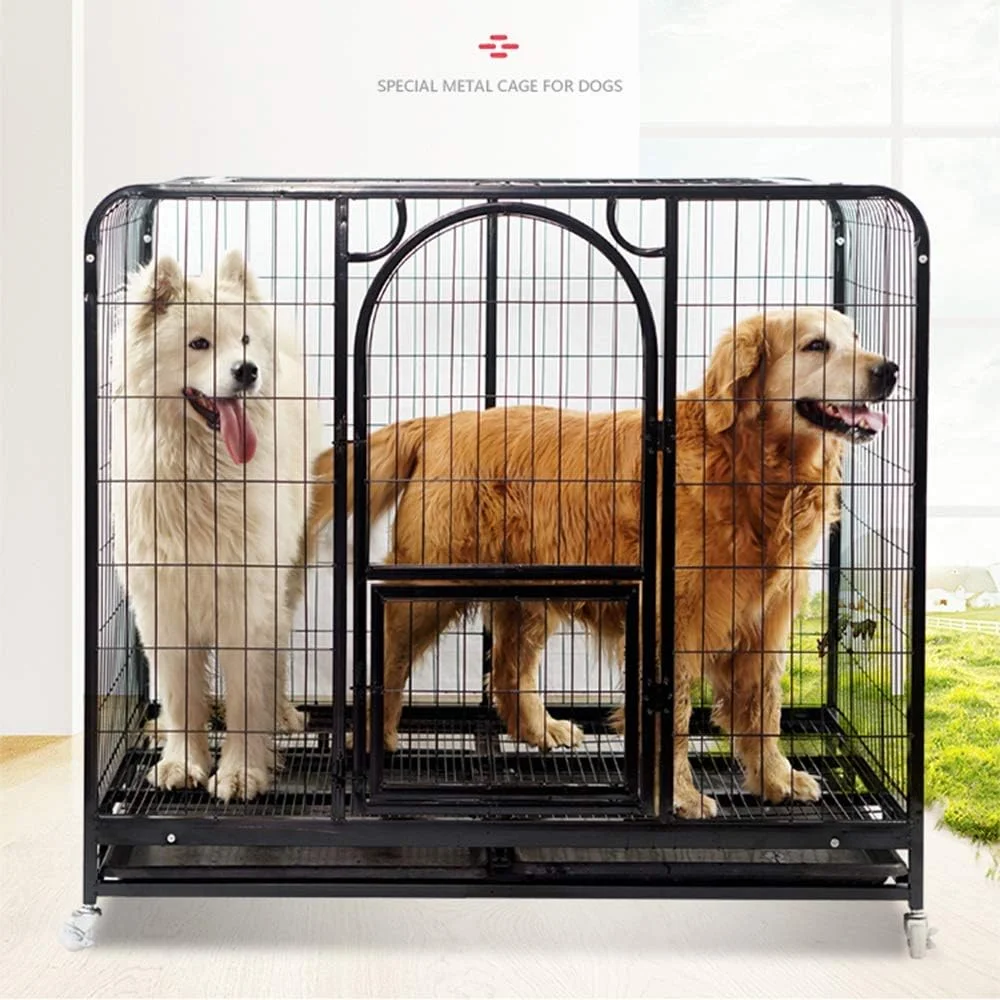 قفس سگ سنگین WYJW، لانه توله سگ با سینی ضخیم، جداکننده حصار گربه و سگ با توالت، 5 سایز مناسب برای سگ های بزرگ، متوسط ​​و کوچک، XXL