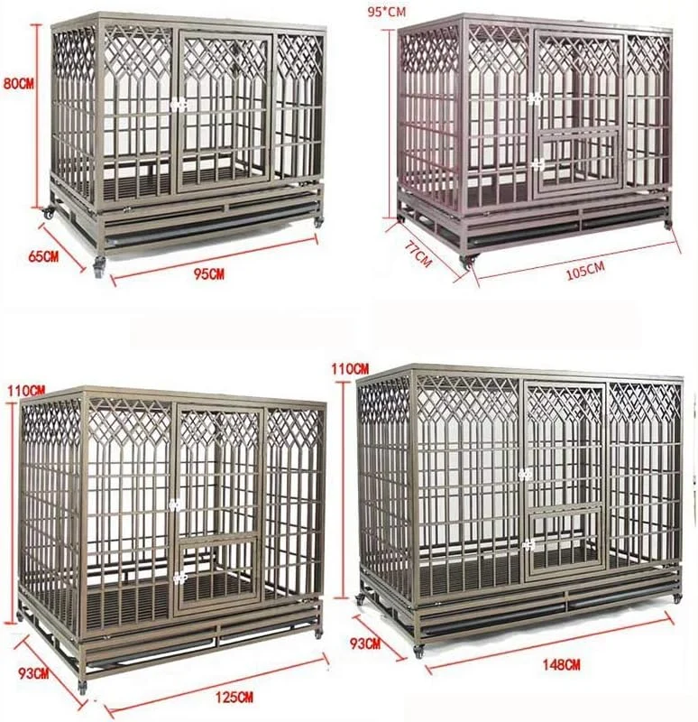 قفس سگ فلزی سنگین WYJW با سینی مشبک و چرخ - نقره ای روشن (105 * 77 * 100)