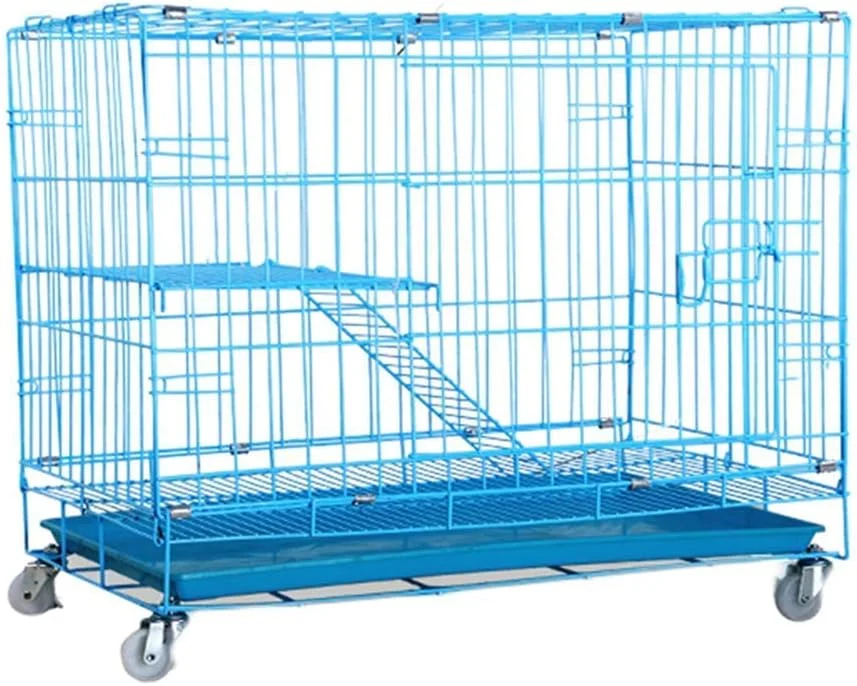 قفس گربه WYJW، حصار گربه سرپوشیده، پارک بازی توله سگ، خانه فلزی گربه با نردبان سکو، جعبه حمل و نقل، سفید، 90 * 57 * 74 سانتی متر (رنگ: آبی، اندازه: 60 * 42 * 58 سانتی متر)