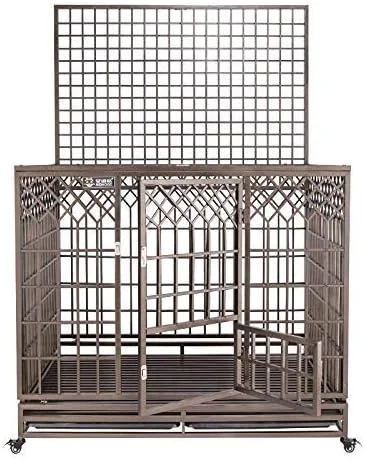 قفس سگ سنگین WYJW با چرخ و سینی - خانه حیوانات خانگی گربه فولادی بزرگ برای داخل و خارج از منزل، تحمل بار 336 کیلوگرم، 80 * 65 * 95 سانتی متر