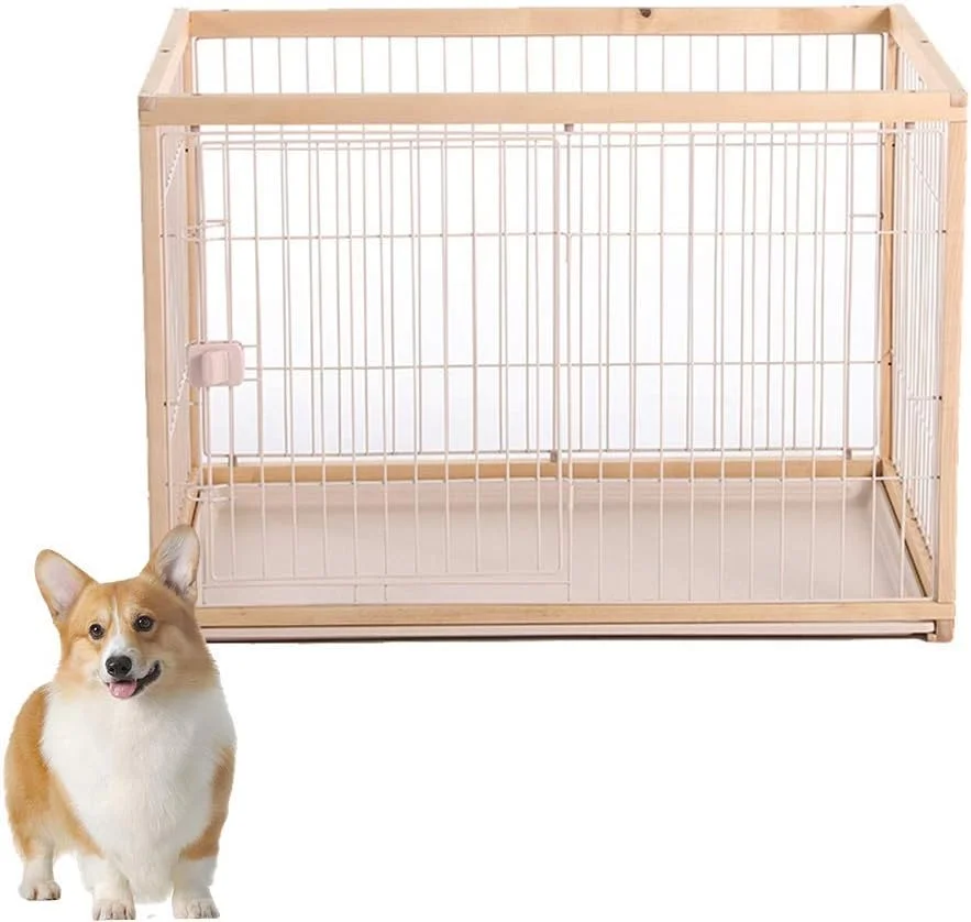 قفس سگ چوبی WYJW برای سگ های کوچک و متوسط، حصار سگ داخلی لوازم قفس جداسازی حیوانات خانگی بزرگ و بادوام، 960 * 575 * 670 میلی متر، بژ
