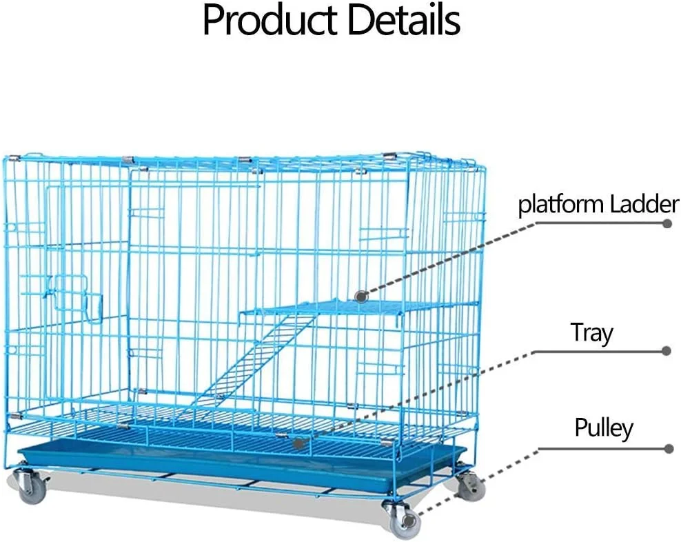 قفس گربه WYJW، حصار گربه سرپوشیده، پارک بازی توله سگ، خانه فلزی گربه با نردبان سکو، جعبه حمل و نقل، سفید، 90 * 57 * 74 سانتی متر (رنگ: آبی، اندازه: 60 * 42 * 58 سانتی متر)