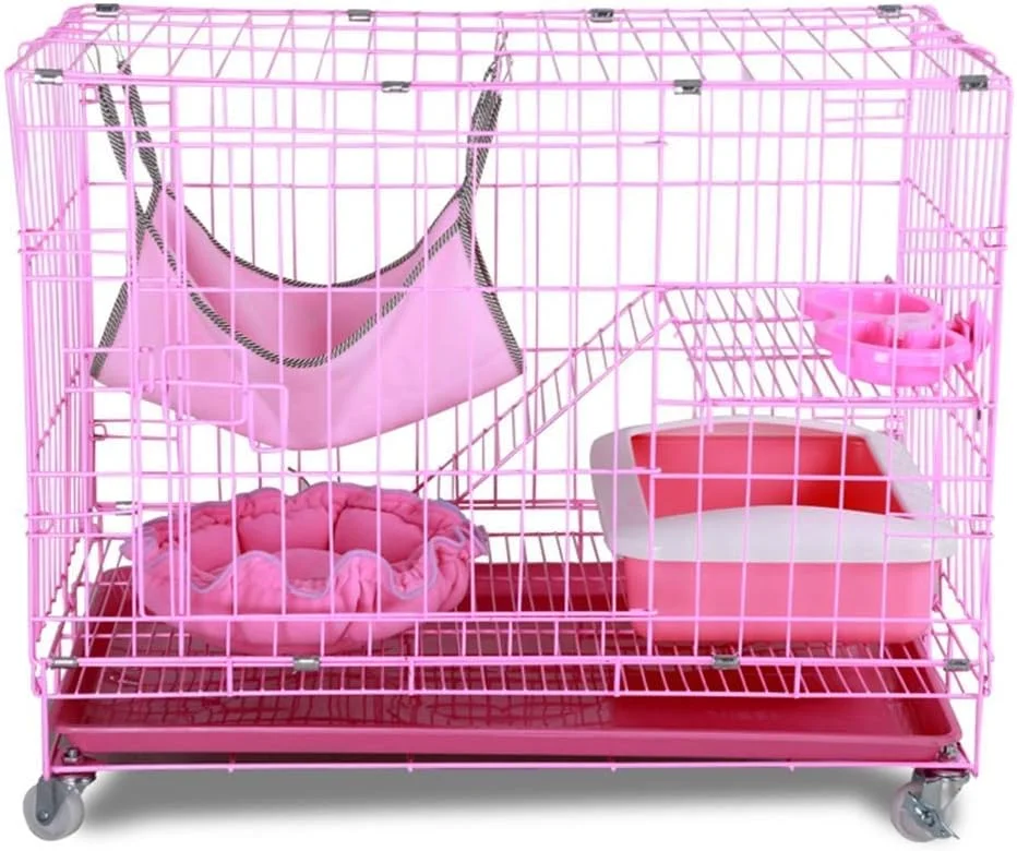 قفس گربه WYJW، حصار گربه سرپوشیده، پارک بازی توله سگ، خانه فلزی گربه با نردبان سکو، جعبه حمل و نقل، سفید، 74 * 57 * 90 سانتی متر (رنگ: صورتی، اندازه: 74 * 57 * 90 سانتی متر)