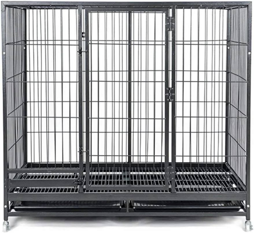 قفس سگ فلزی تاشو بزرگ WYJW با سقف بازشو و سینی، خانه حیوانات خانگی سیاه برای داخل و خارج از منزل (رنگ: بزرگ (108 * 72 * 91 سانتی متر))