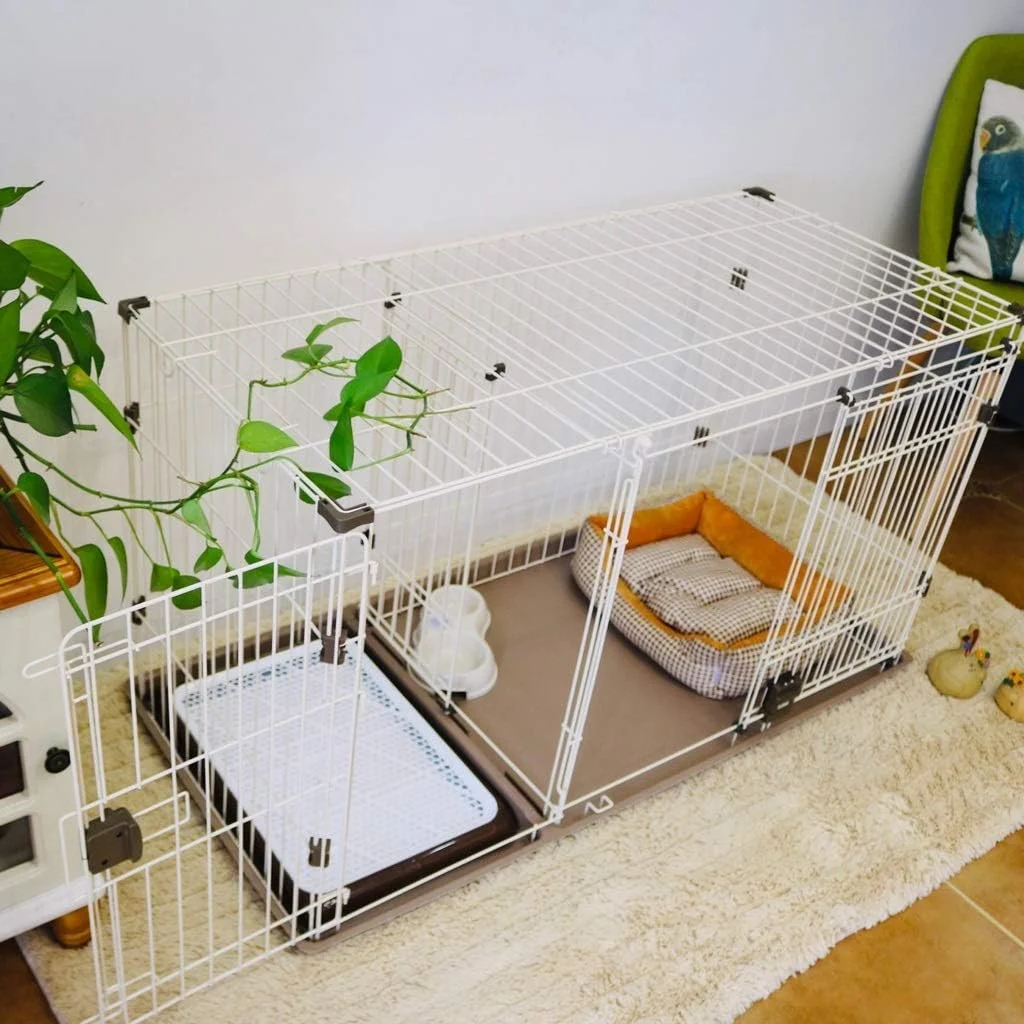 قفس سگ WYJW، محفظه داخلی دو اتاقه با درب جداکننده و توالت، حصار حیوانات خانگی، قفس سگ خانگی، قفس گربه