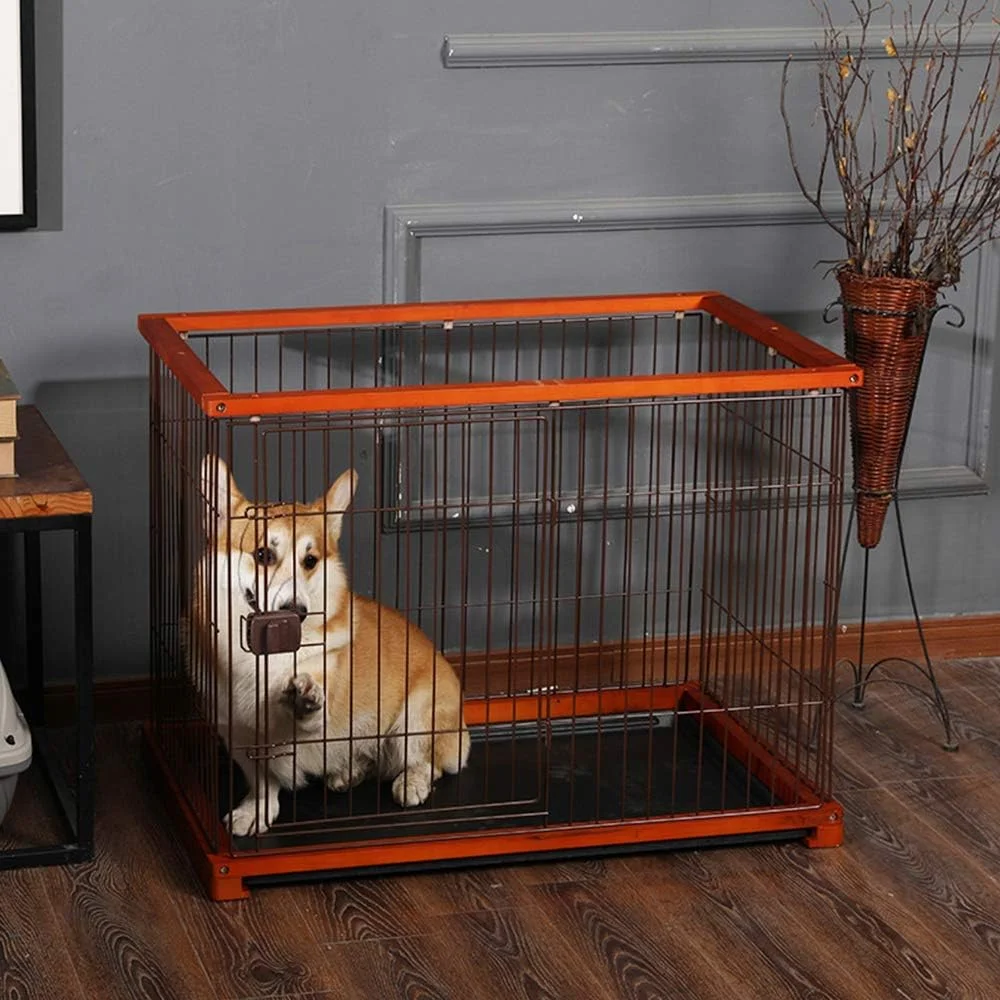 قفس سگ چوبی WYJW برای سگ های کوچک و متوسط، حصار سگ داخلی لوازم قفس جداسازی حیوانات خانگی بزرگ و بادوام، 960 * 575 * 670 میلی متر، بژ