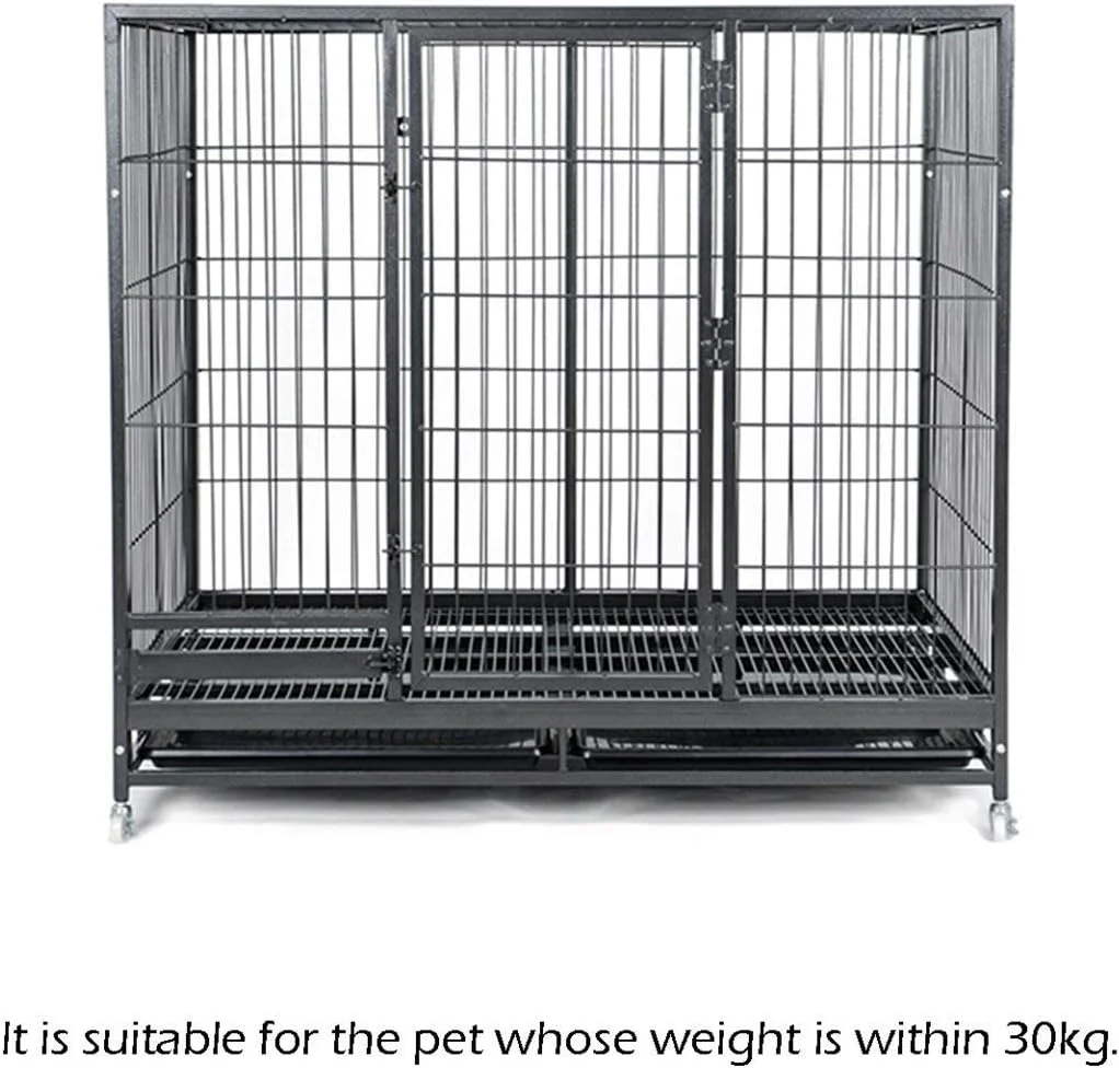 قفس سگ فلزی تاشو بزرگ WYJW با سقف بازشو و سینی، خانه حیوانات خانگی سیاه برای داخل و خارج از منزل (رنگ: بزرگ (108 * 72 * 91 سانتی متر))