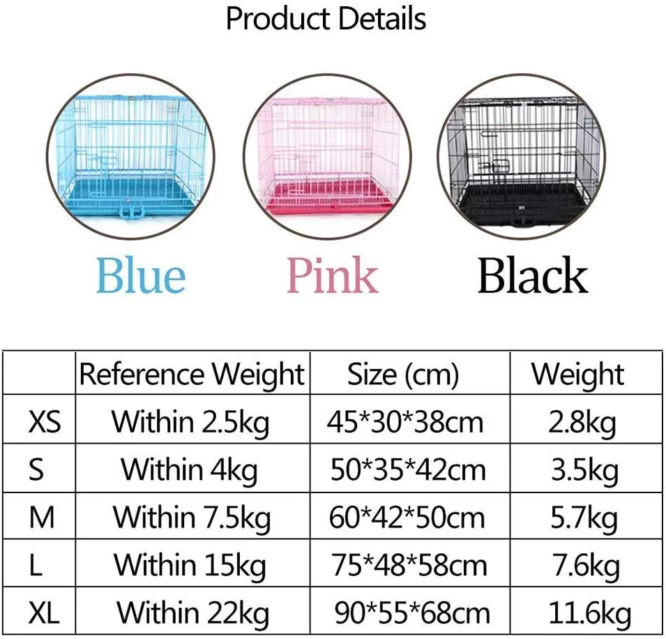 قفس سگ و حیوانات خانگی WYJW، باکس فلزی تاشو، باکس حمل و نقل، تخت حامل توله سگ تک درب با سینی پلاستیکی 5 سایز، صورتی، 45 * 30 * 38 سانتی متر (رنگ: صورتی، سایز: 75 * 48 * 58 سانتی متر)