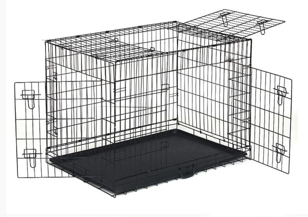 قفس فلزی تاشو سگ و گربه WYJW، قفس سگ تک درب و دو درب، قفس حمل توله سگ، محکم و ایمن، با سیستم قفل دقیق، مشکی