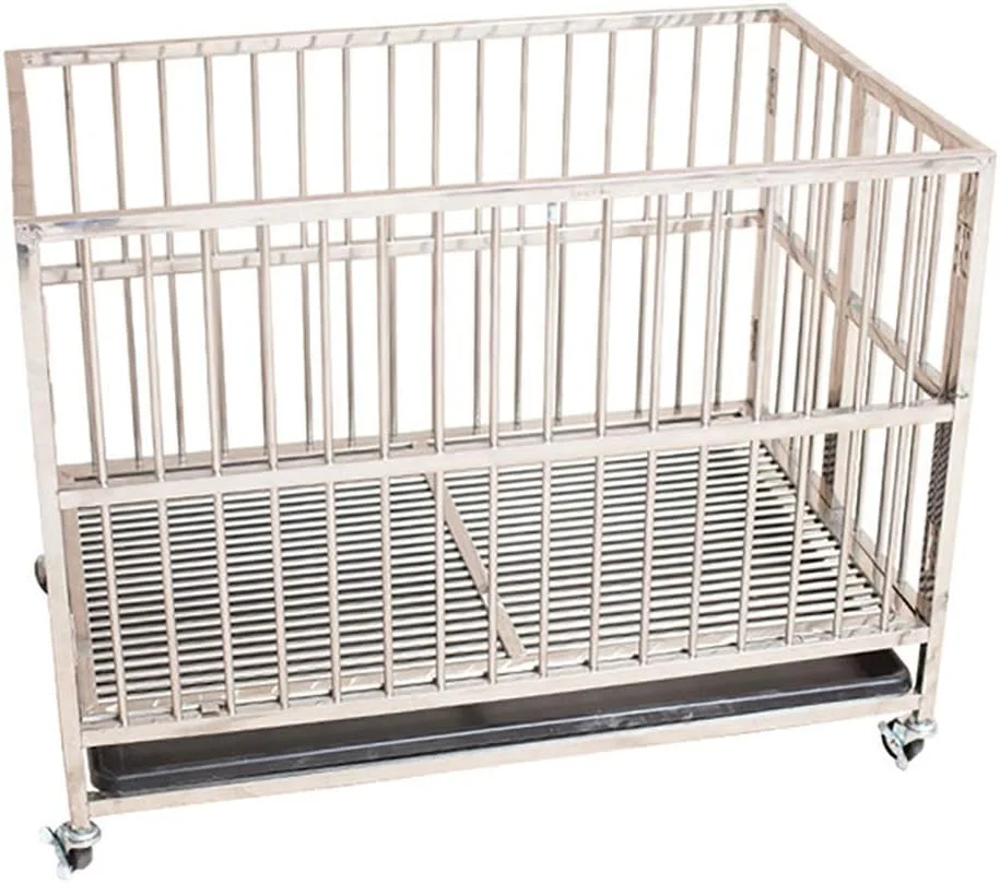 قفس سگ فلزی WYJW، قفس تاشو بزرگ تک درب با سینی پلاستیکی، قفس سگ استیل ضد زنگ با چرخ بی صدا