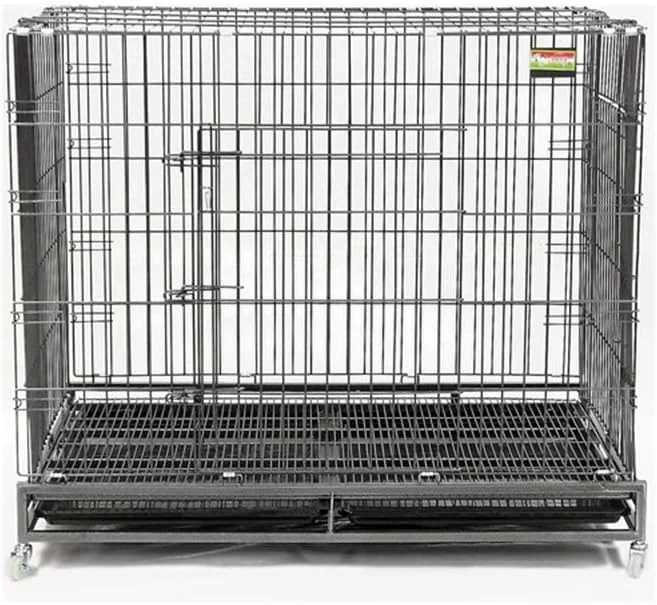 قفس سگ تاشو WYJW، قفس فلزی محکم نظامی حیوانات خانگی، قفس بزرگ سگ با چرخ های قفل شونده (95x65x84 سانتی متر)