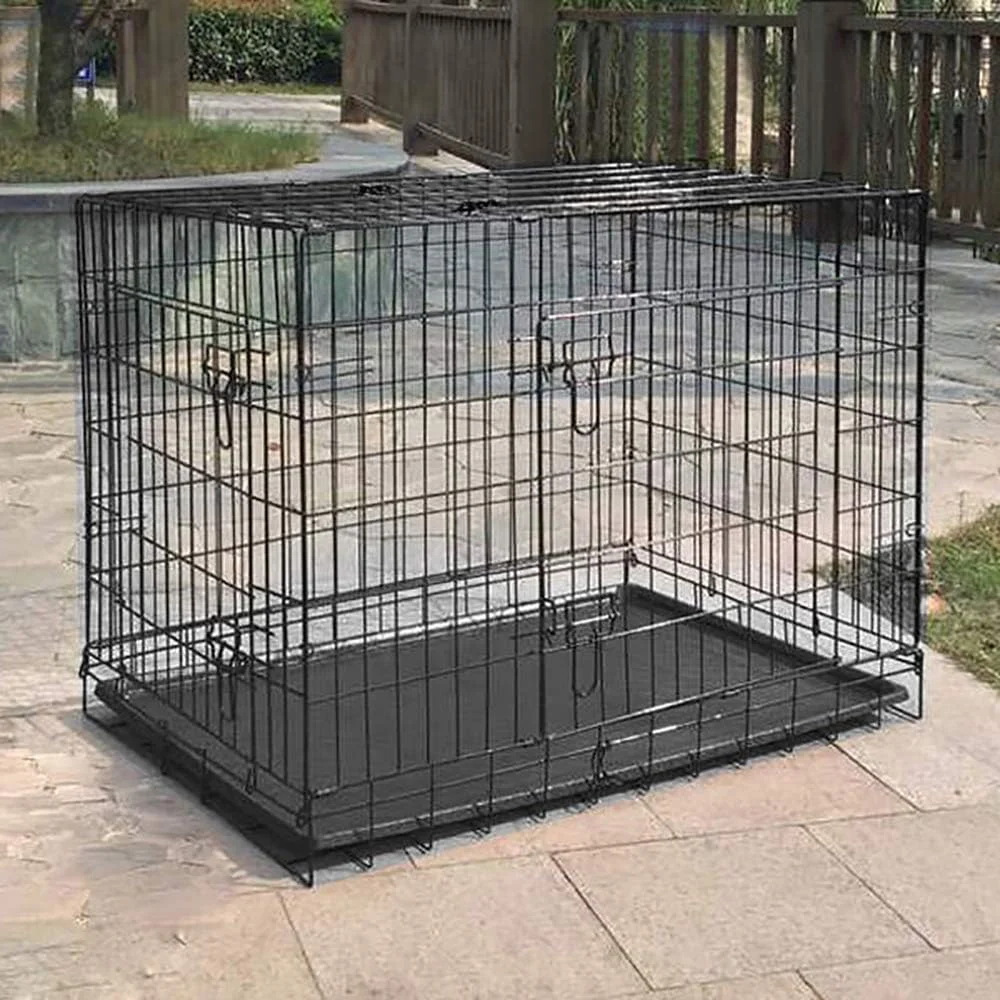 قفس فلزی تاشو سگ و گربه WYJW، قفس سگ تک درب و دو درب، قفس حمل توله سگ، محکم و ایمن، با سیستم قفل دقیق، مشکی