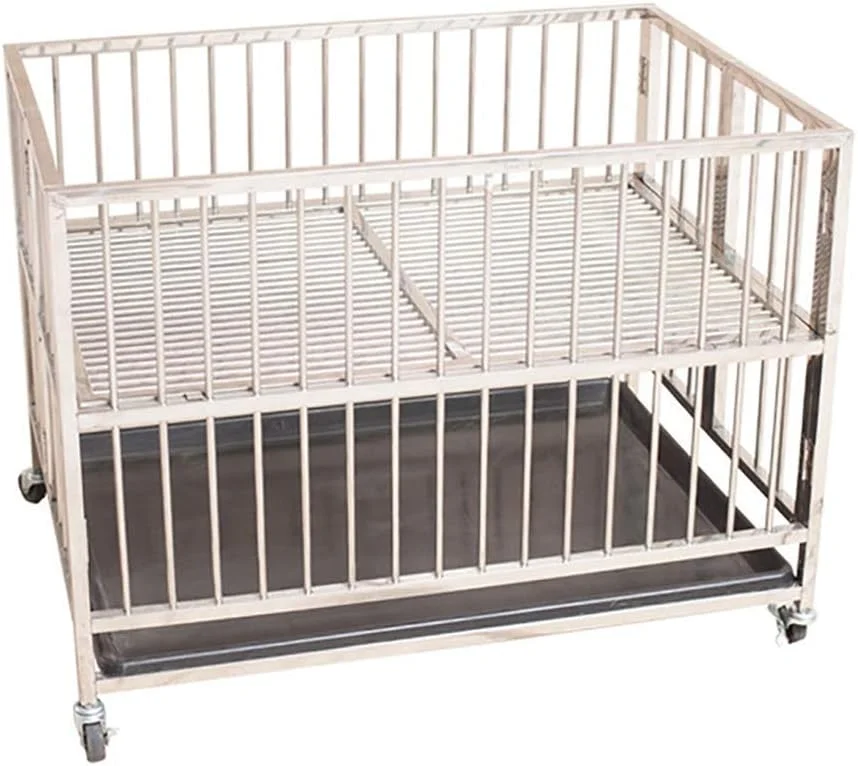 قفس سگ فلزی WYJW، قفس تاشو بزرگ تک درب با سینی پلاستیکی، قفس سگ استیل ضد زنگ با چرخ بی صدا