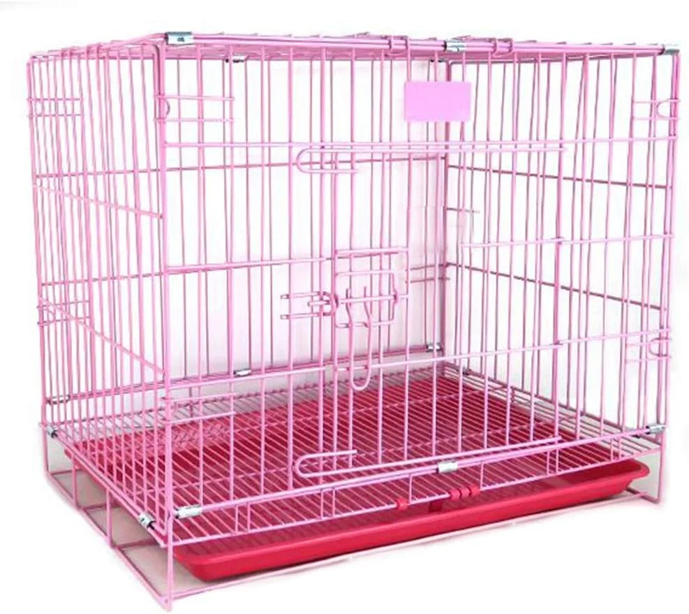 قفس سگ و حیوانات خانگی WYJW، باکس فلزی تاشو، باکس حمل و نقل، تخت حامل توله سگ، تک درب با سینی پلاستیکی، 5 سایز، صورتی، 45 * 30 * 38 سانتی متر (رنگ: صورتی، سایز: 45 * 30 * 38 سانتی متر)
