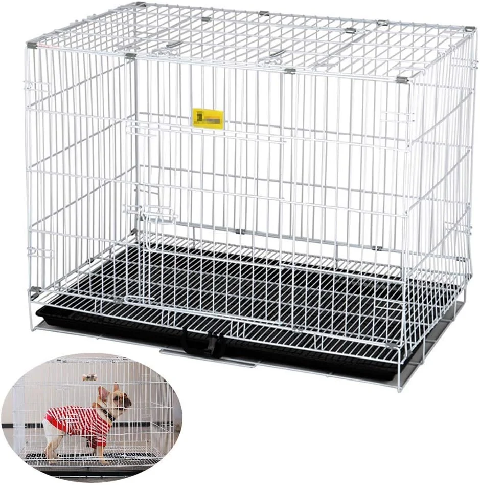 قفس سگ و توله سگ WYJW، قفس تاشو 2 درب حیوانات خانگی با سینی پلاستیکی، حصار حیوانات خانگی سرپوشیده با توالت، اندازه ها و رنگ های مختلف موجود است، سفید، L