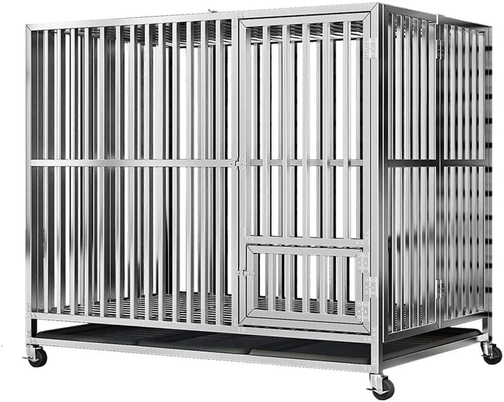 قفس سگ تاشو WYJW، خانه سگ داخلی با توالت، قفس سگ حیوان خانگی استیل ضد زنگ