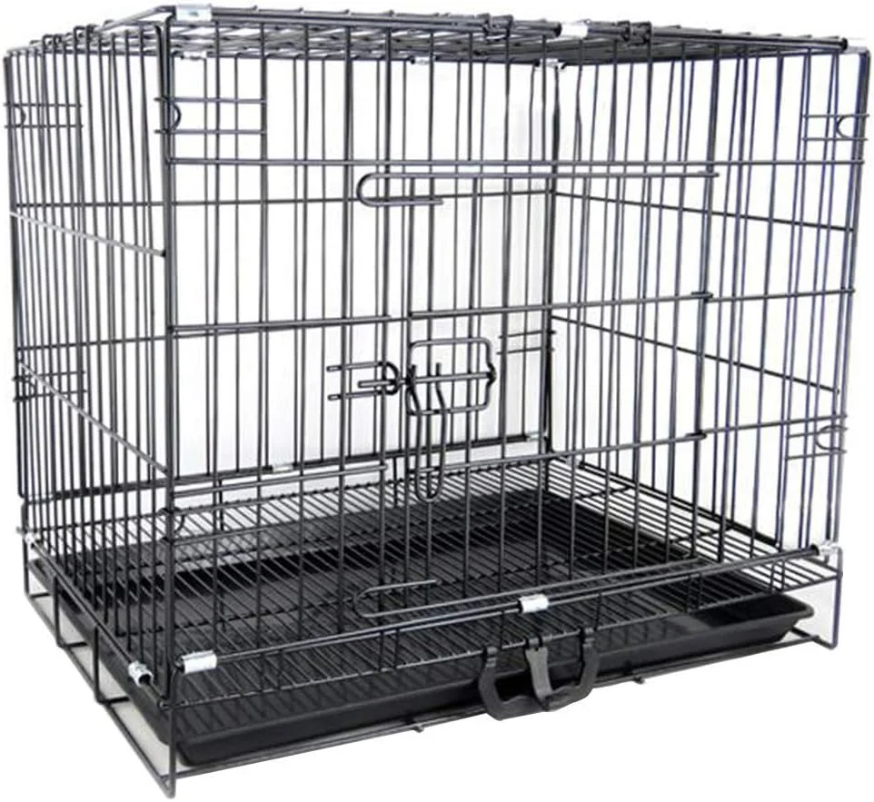 قفس سگ و حیوانات خانگی WYJW، باکس فلزی تاشو، باکس حمل و نقل، تخت حامل توله سگ تک درب با سینی پلاستیکی 5 سایز، صورتی، 45 * 30 * 38 سانتی متر (رنگ: مشکی، سایز: 50 * 35 * 42 سانتی متر)