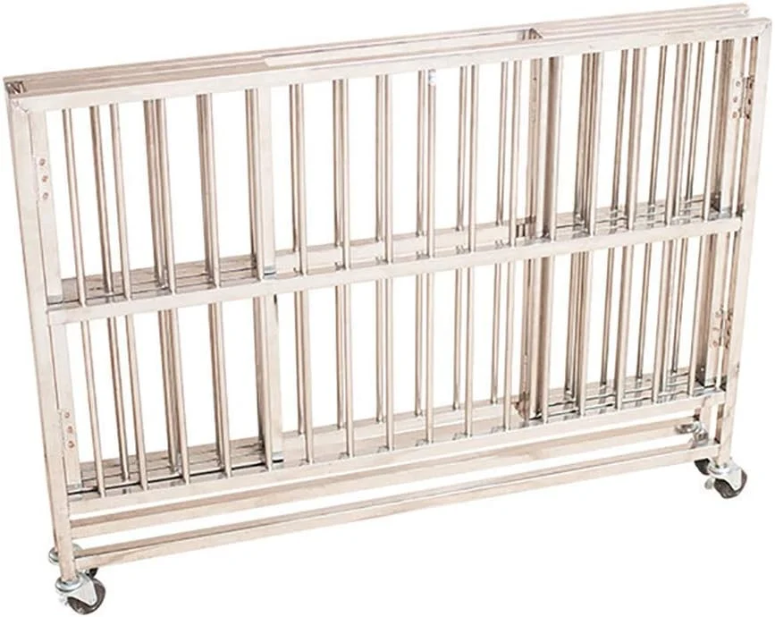 قفس سگ فلزی WYJW، قفس تاشو بزرگ تک درب با سینی پلاستیکی، قفس سگ استیل ضد زنگ با چرخ بی صدا