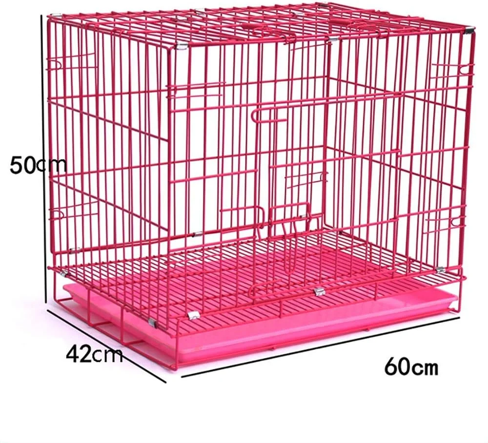 قفس فلزی تاشو سگ و گربه WYJW، قفس سگ تک درب و دو درب، قفس حمل توله سگ، محکم و ایمن، قفس حیوانات خانگی داخلی و خارجی، صورتی