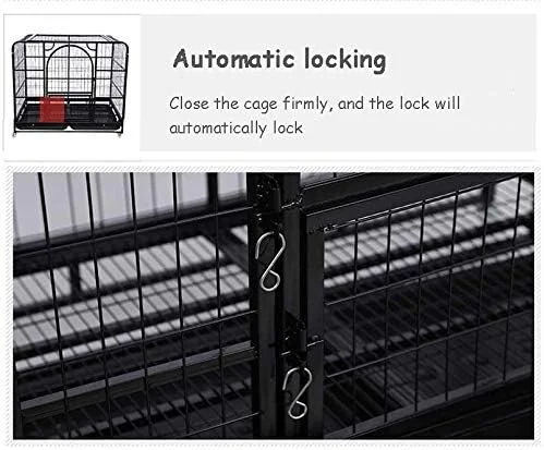 قفس سگ سنگین WYJW - لانه حیوانات خانگی و حیوانات دو درب داخلی و خارجی با سینی و چرخ، محوطه بازی فلزی بزرگ (رنگ: مشکی، اندازه: 54 * 40 * 52 سانتی متر)