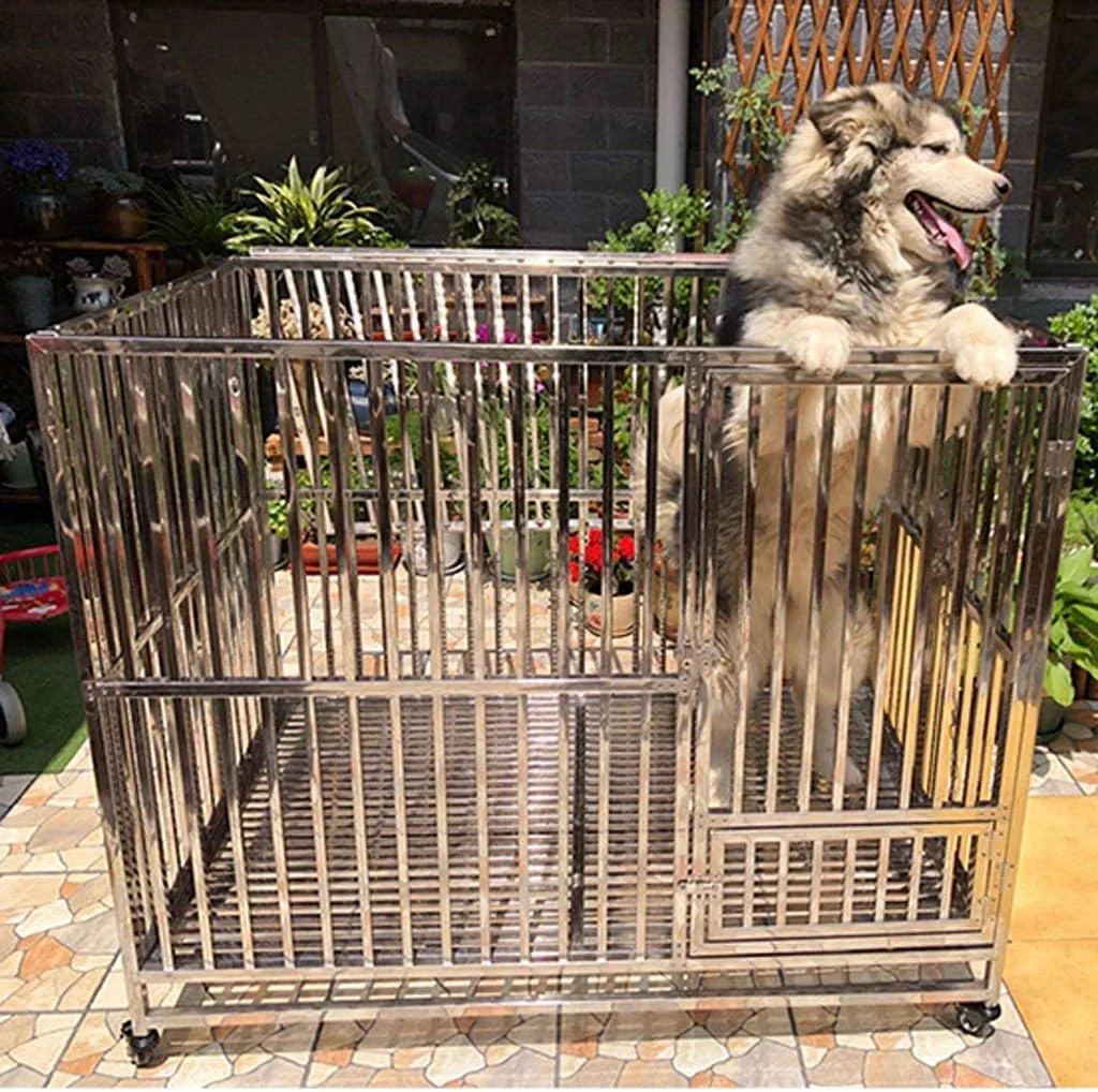 قفس سگ تاشو WYJW، خانه سگ داخلی با توالت، قفس سگ حیوان خانگی استیل ضد زنگ