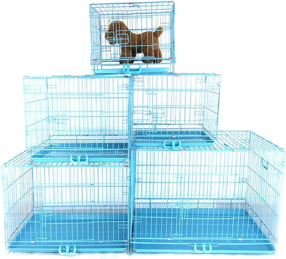 قفس سگ و حیوانات خانگی WYJW، باکس فلزی تاشو، باکس حمل و نقل، تخت حامل توله سگ، تک درب با سینی پلاستیکی، 5 سایز، صورتی، 45 * 30 * 38 سانتی متر (رنگ: صورتی، سایز: 45 * 30 * 38 سانتی متر)