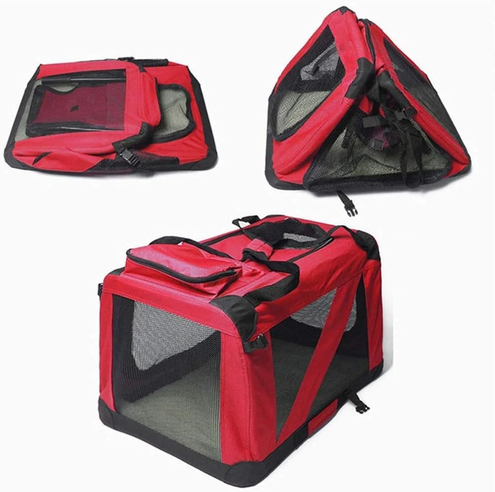 قفس تاشو سگ نرم WYJW قرمز، خانه حیوانات خانگی داخلی و خارجی، باکس حمل خودرو، کیف حمل حیوانات خانگی (سایز: XL: 95 * 65 * 65 سانتی متر)