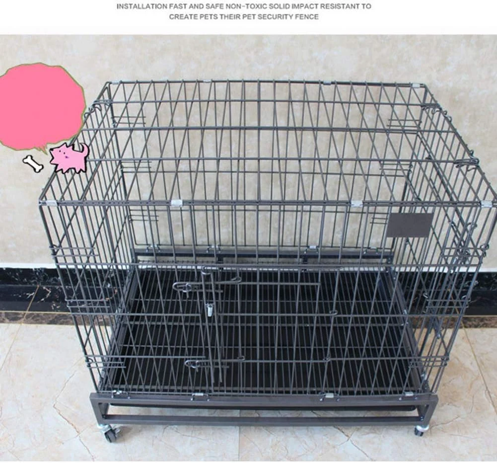 قفس سگ تاشو دو درب WYJW، قفس فلزی محکم نظامی حیوانات خانگی، قفس بزرگ سگ با چرخ های قفل دار (110x70x90 سانتی متر)