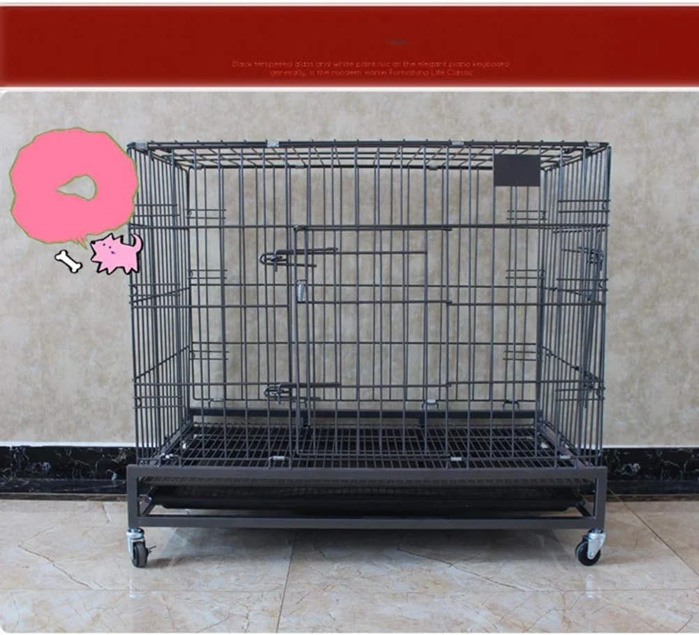 قفس سگ تاشو دو درب WYJW، قفس فلزی محکم نظامی حیوانات خانگی، قفس بزرگ سگ با چرخ های قفل دار (110x70x90 سانتی متر)
