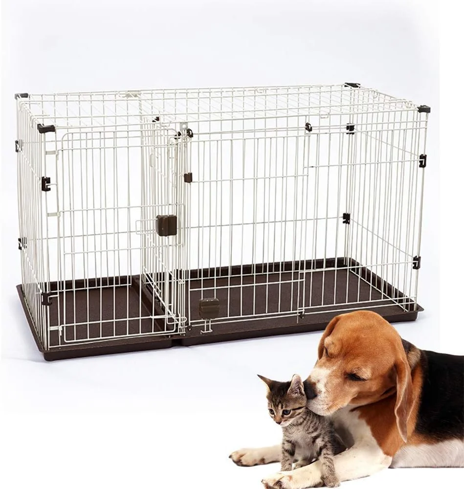 قفس سگ WYJW با سینی، باکس تاشو توله سگ، باکس حمل گربه، حصار حیوانات خانگی، درب جداکننده دو اتاقه با توالت، نصب و برداشتن آسان، 1180 * 570 * 670 میلی متر