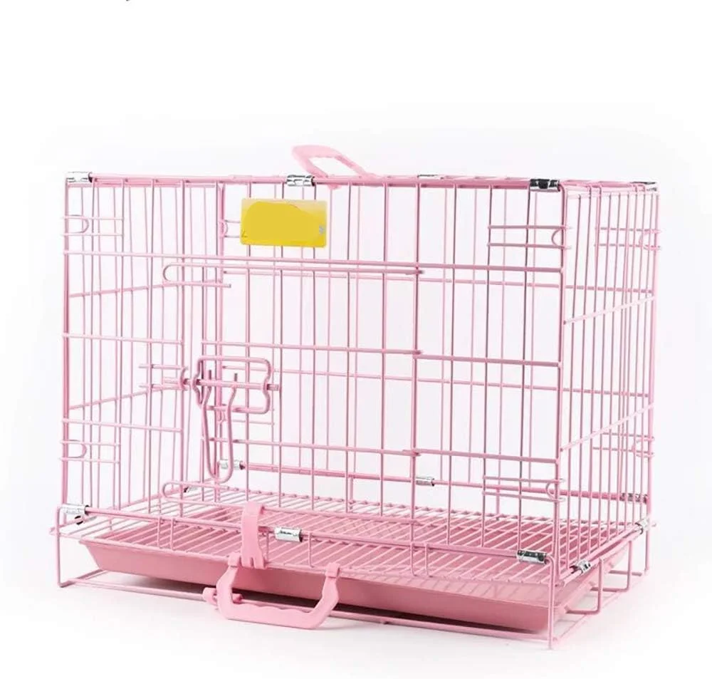 قفس فلزی تاشو سگ WYJW، باکس حمل گربه و توله سگ، با سینی، قفس حیوانات خانگی داخلی و خارجی، محکم و ایمن، با سیستم قفل دقیق، صورتی