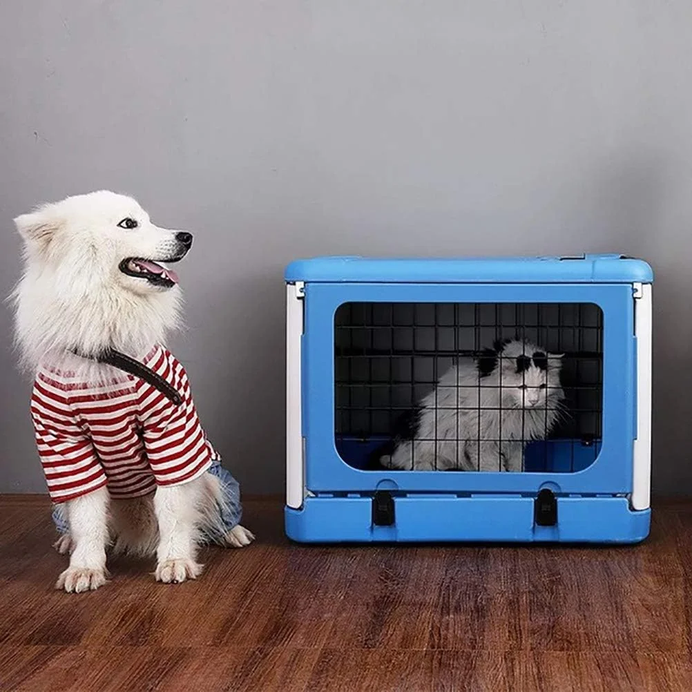 قفس سگ تاشو دو درب WYJW، باکس حمل حیوانات خانگی، قفس سگ، لانه گربه، باکس هوا، لانه سگ قابل حمل برای ماشین