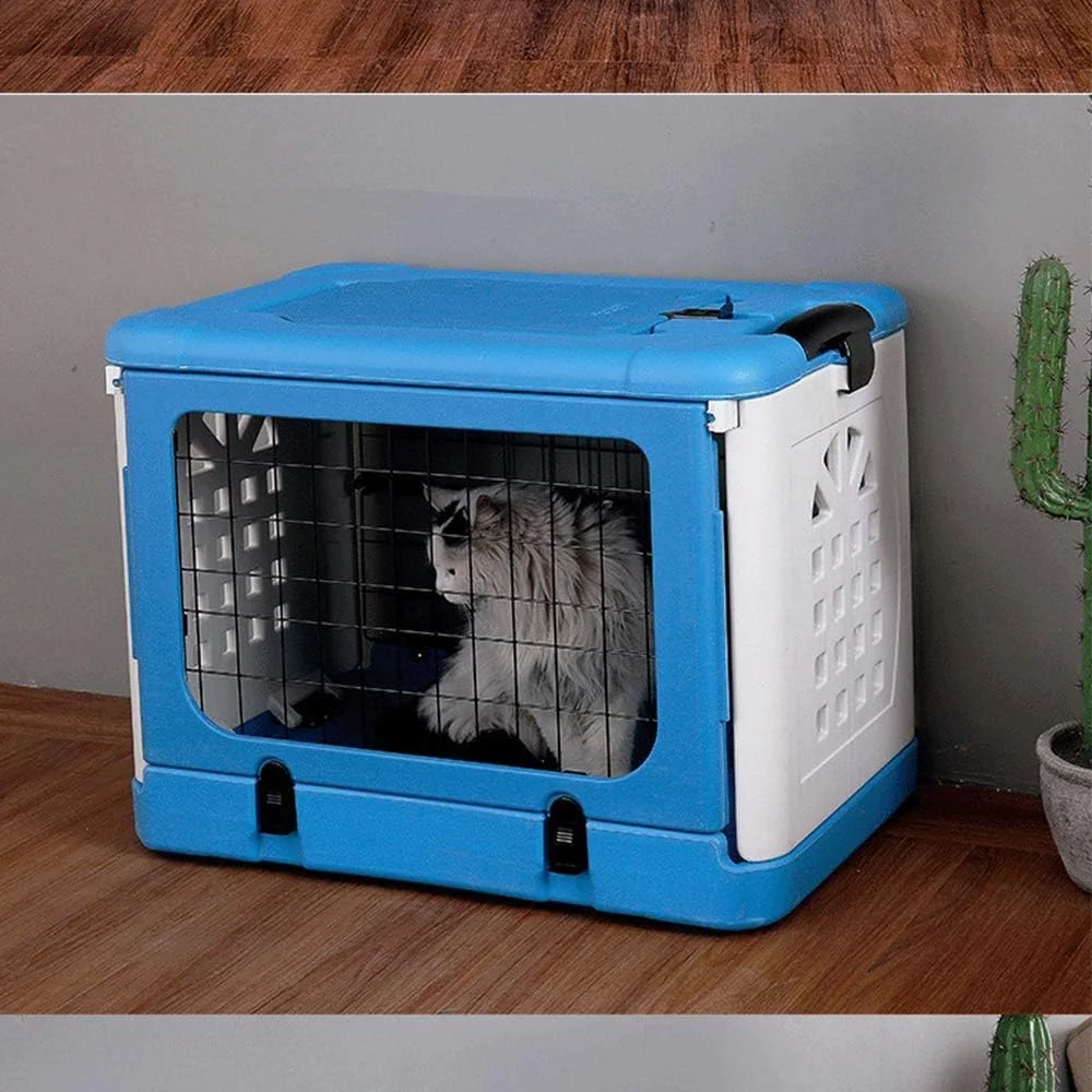 قفس سگ تاشو WYJW، باکس 2 درب با سینی، خانه سگ سرپوشیده با توالت، مناسب برای حیوانات خانگی بزرگ، متوسط ​​و کوچک، 68 * 46 * 53 سانتی متر، صورتی