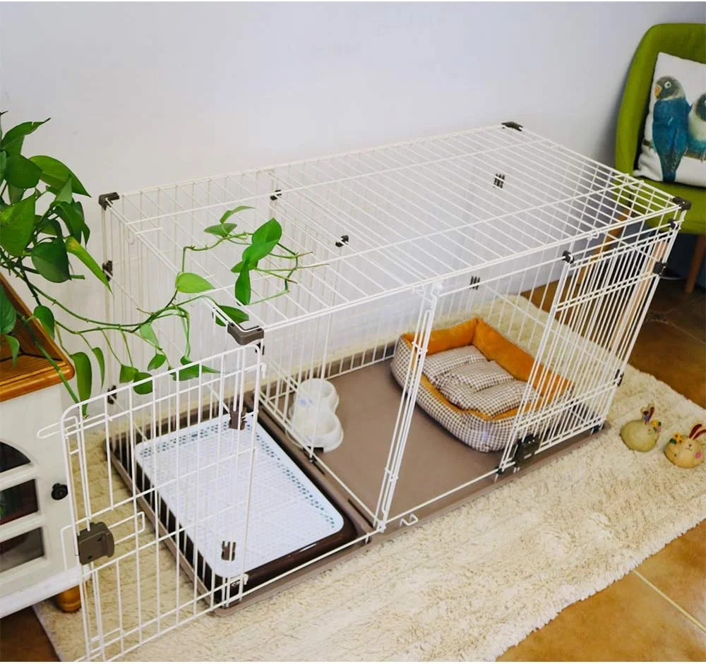 قفس سگ WYJW با سینی، باکس تاشو توله سگ، باکس حمل گربه، حصار حیوانات خانگی، درب جداکننده دو اتاقه با توالت، نصب و برداشتن آسان، 1180 * 570 * 670 میلی متر