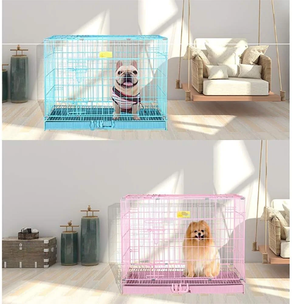 قفس فلزی تاشو سگ WYJW، باکس حمل گربه و توله سگ، با سینی، قفس حیوانات خانگی داخلی و خارجی، محکم و ایمن، با سیستم قفل دقیق، صورتی