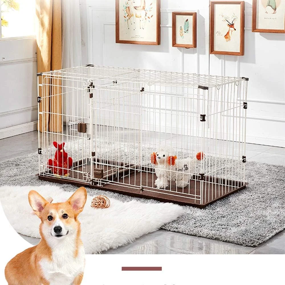 قفس سگ WYJW با سینی، باکس تاشو توله سگ، باکس حمل گربه، حصار حیوانات خانگی، درب جداکننده دو اتاقه با توالت، نصب و برداشتن آسان، 1180 * 570 * 670 میلی متر