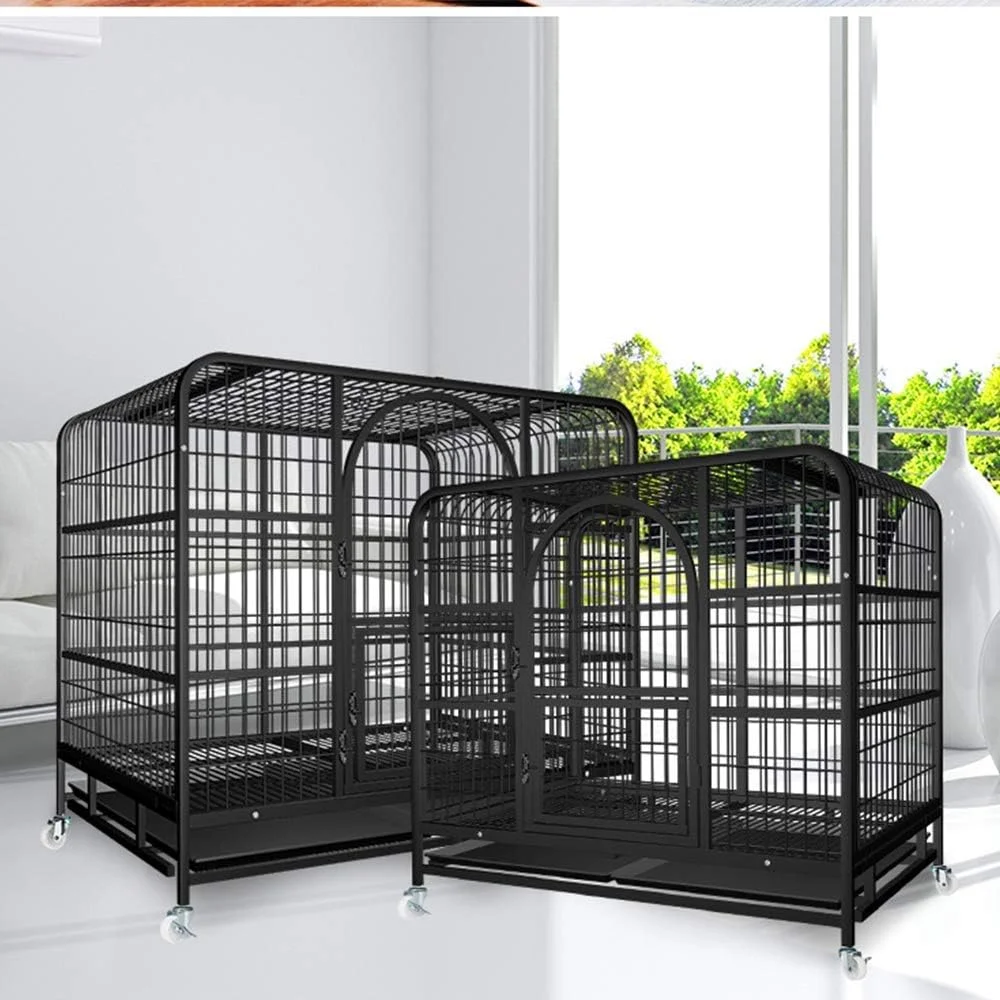 قفس سگ و توله سگ WYJW، جعبه تاشو مشکی با سینی زیرین، طراحی قفل اتوماتیک دو درب، قرقره چرخان 360 درجه برای سگ های کوچک، متوسط ​​و بزرگ، S