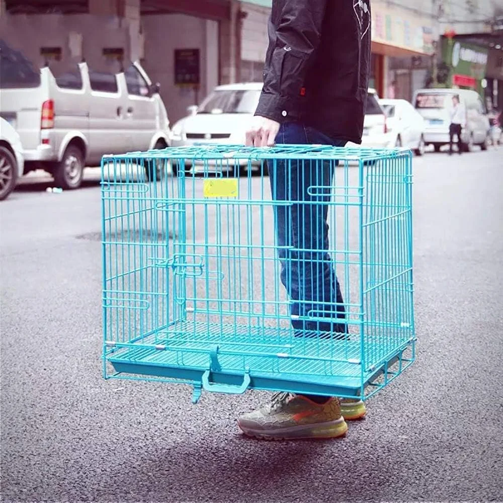 قفس فلزی تاشو سگ WYJW، باکس حمل گربه و توله سگ، با سینی، قفس حیوانات خانگی داخلی و خارجی، محکم و ایمن، با سیستم قفل دقیق، صورتی