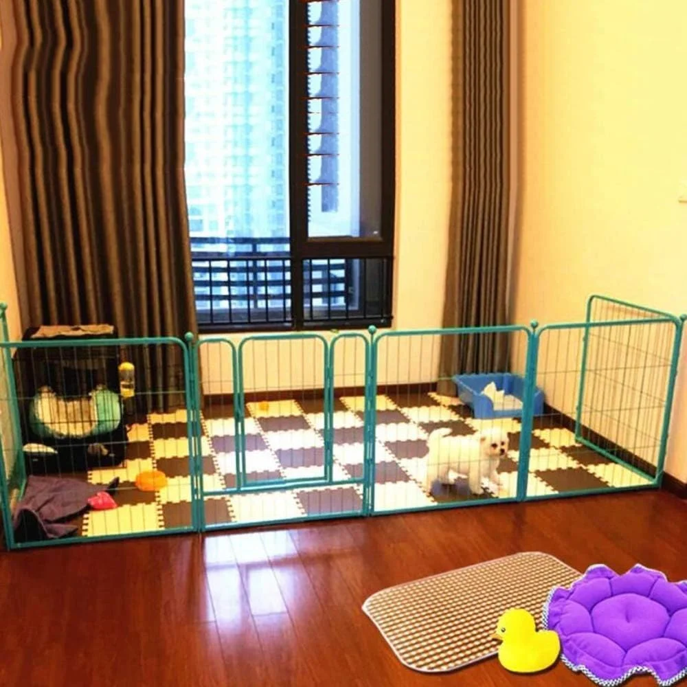 قفس بازی سگ WYJW مناسب برای سگ، خرگوش، گربه، حصارهای داخل/خارج با درب - سیم فلزی 6 پنلی تاشو، سفید (رنگ: آبی)