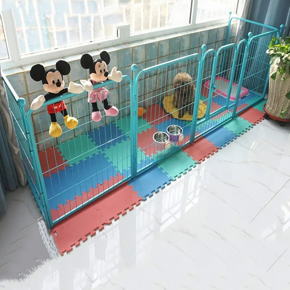 قفس بازی سگ WYJW مناسب برای سگ، خرگوش، گربه، حصارهای داخل/خارج با درب - سیم فلزی 6 پنلی تاشو، سفید (رنگ: آبی)